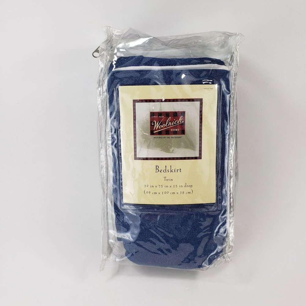 NOS Woolrich Home Dark Blue Denim Twin Bed Skirt Dust Ruffle 15" Drop 100%Cotton